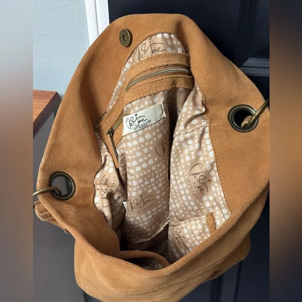 Elle and Jae Gypset Camel Color Suede Slouchy Hobo Bag